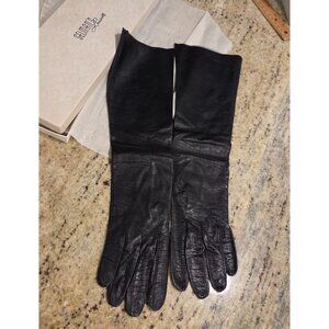 Vintage Womens Size S 6.5 Black Kid Leather 15" Long Formal Gloves Kislav